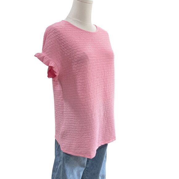 Pink Textured Ruffle Sleeve Top NWOT Soft Girl Coquette Feminine Casual Blouse - Picture 7 of 8